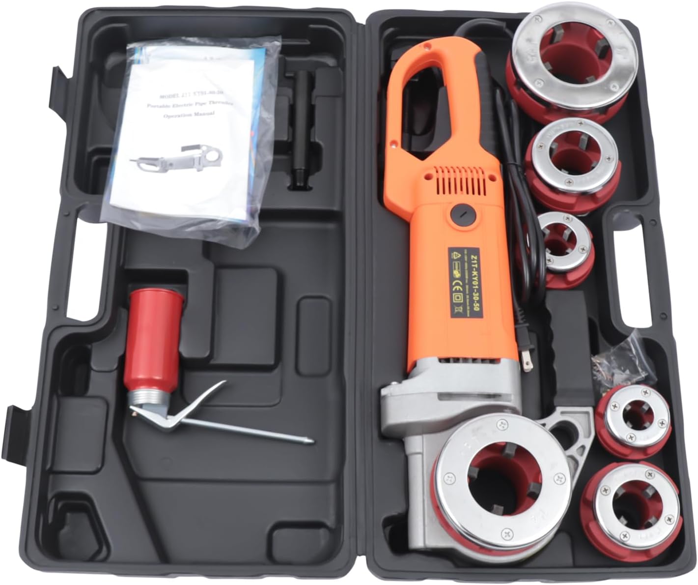 Electric Pipe Threader, 2300W Pipe Threading Machine Heavy-Duty Hand-Held Power Drive Kit Portable With 6 Dies 1/2-Inch to 2-Inch Pipe Threading Die Heads, Ratchet Pipe Threader Kit