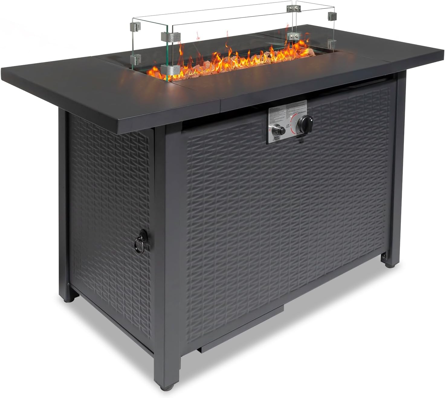Maotifeys 43-Inch Propane Fire Pit Table Outdoor Firepit with Glass Wind Guard and Lava Rock, 50000 BTU Gas Fire Pits for Gatherings Parties On Patio Deck Garden Backard (Black)