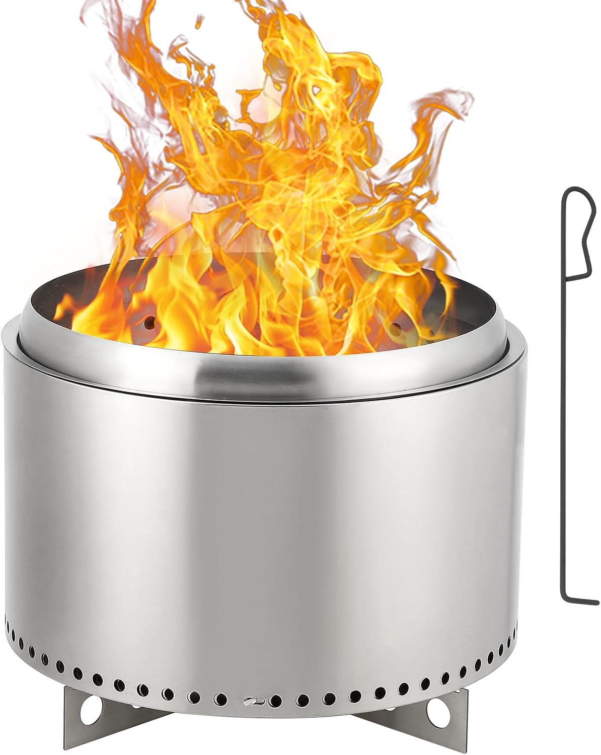 20.5 Inch Smokeless FirePit, Stainless Steel Outdoor Smokeless Firepit with Stand, Portable Fire Pit with Removable Ash Pan, Low Smoke Firepit for Patio, Backyard, Camping(Without Handle)