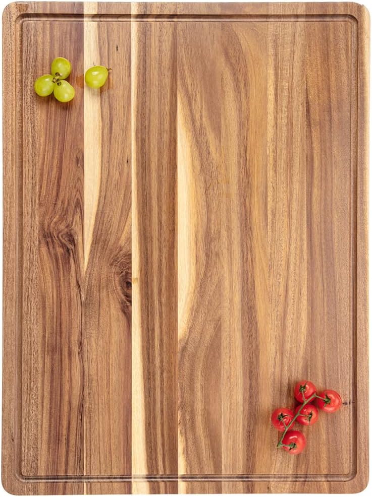 Extra Large Acacia Wood Cutting Board, 24x18 Inch Large Butcher Block Chopping Board with Handle and Juice Groove, Carving Board for Turkey, Meat, Vegetables, BBQ