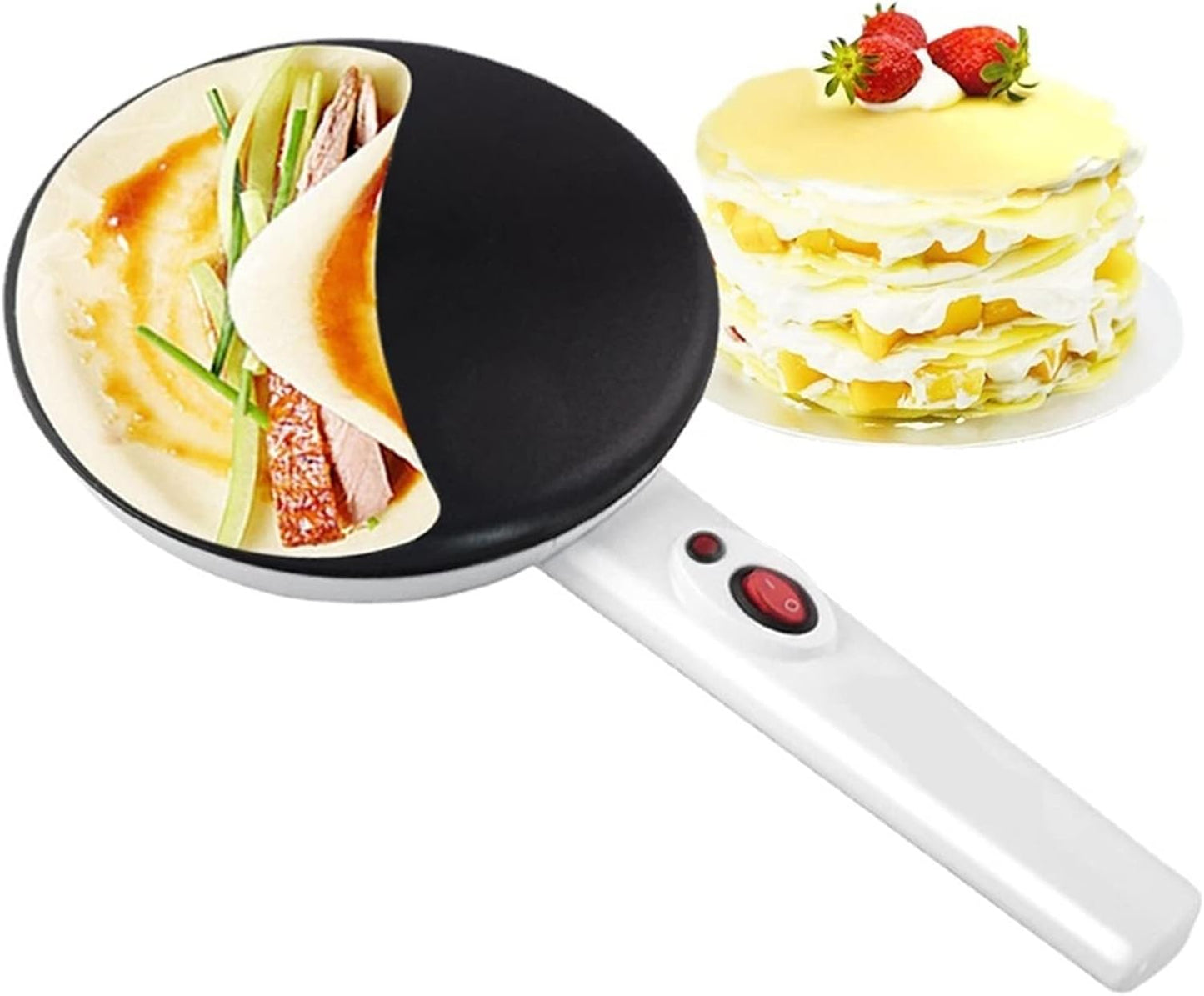 Electric Griddles， Electric Crepe Maker 20cm Machine Fast Heating Pancake Pan Food Grade Coating Cast Iron Frying Bracket for Pancakes