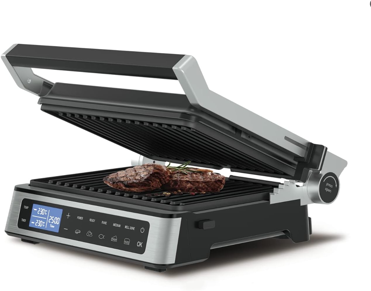 Grill Master Pro - Panini Press Grill, Electric Grill, Electric Griddle, Panini Grill, Indoor Smokeless Contact Grill with Smart Touch Screen Pre-programmed Settings