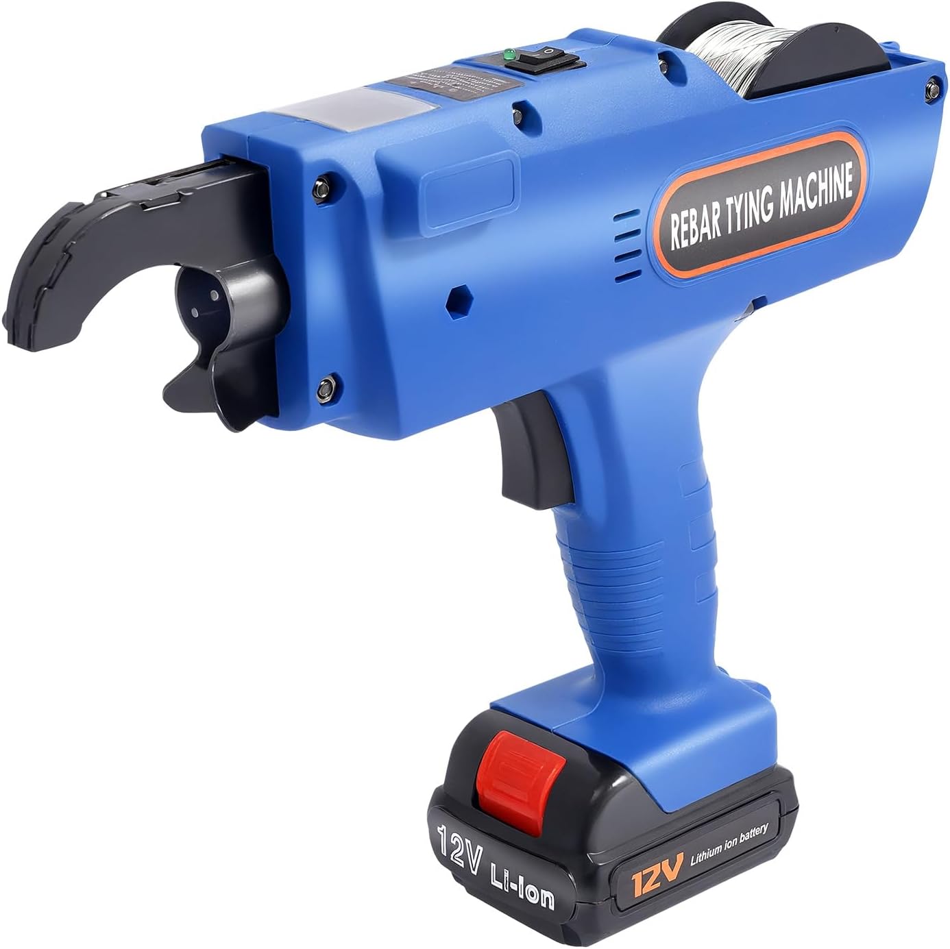 Rebar Tying Machine, 8-34mm Automatic Electric Reinforcing Rebar Tier Gun Handheld Cordless Steel Bar Tying Tool Kit Tightness Adjustable Steel Strapping Tool Set w\/2 Batteries & Recharger (Blue)