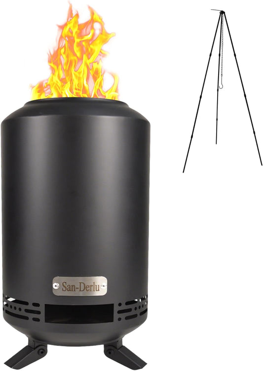 Portable Smokeless Fire Pit, Smokeless Fire Pit for Camping, Outdoor and Patio, Fueled by Wood Pellets or Firewood, 5.9 Inch x 11.8 Inch, Incidentally Tripod Campfire Grill