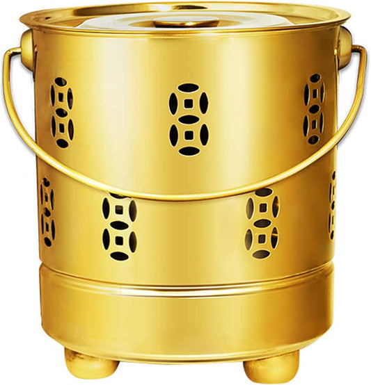 Burn Barrels for Outside, Fire Barrel, Incinerator, Portable Fire Pit, Burn Can for Paper, Burner Bucket for Burning Paper Leaves Trash Wood Burner(Gold,31cm\/12in)