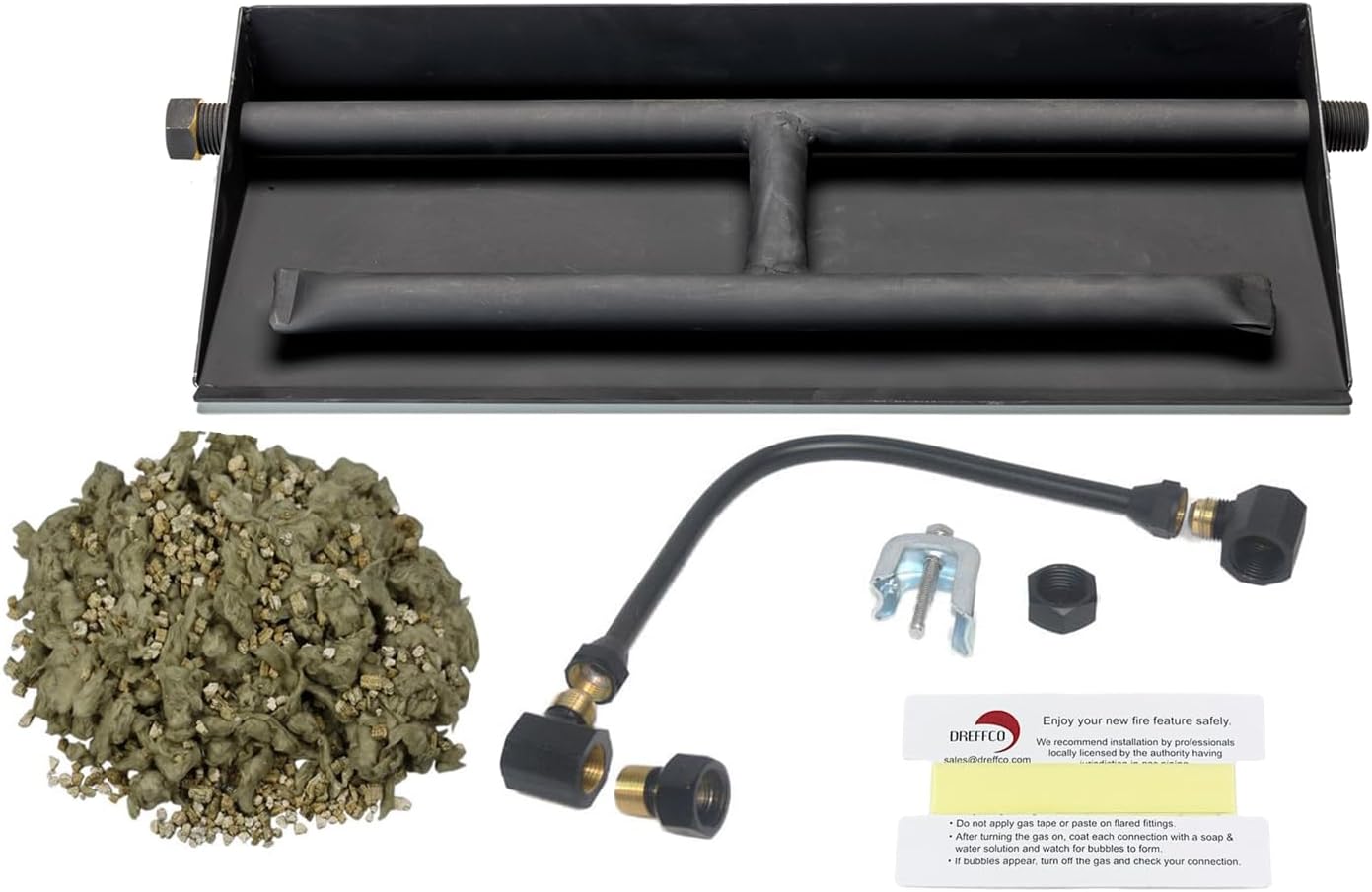 Dreffco 18" Natural Gas Powder Coated Steel Complete Fireplace Dual Row Burner Pan Kit for 18" Log Set. Now Includes a Bonus Bag of Glowing Embers!