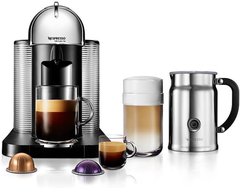 Nespresso A+GCA1-US-CH-NE VertuoLine Coffee and Espresso Maker with Aeroccino Plus Milk Frother, Chrome