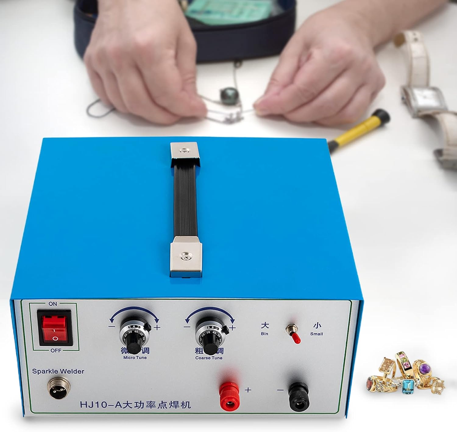 100A Jewelry Spot Welder, 110V 500W Pulse Sparkle Spot Welder Welding Machine Portable Permanent Jewelry Welder with Handle Tool for Gold Silver Platinum Steel Jewelry Dentures (Blue)