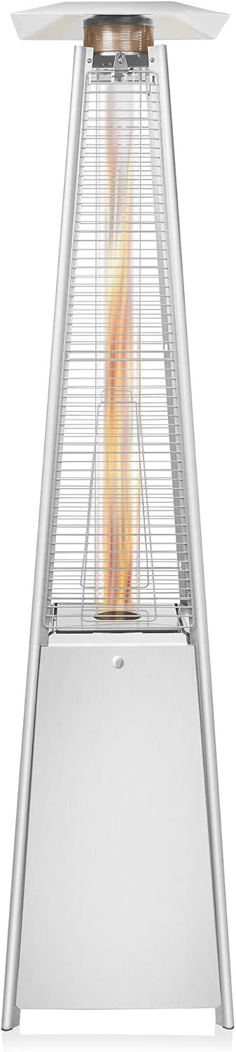Casafield Outdoor Propane Patio Heater with Wheels, Stainless Steel - Modern Dancing Flame, Commercial & Residential, Uses Standard 20lb LP Gas Tank