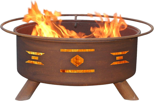 Patina Products F101 Mosaic Santa Fe Steel Outdoor Fire Pit - 24 x 24 x 11 inch - Natural Rust Patina Finish