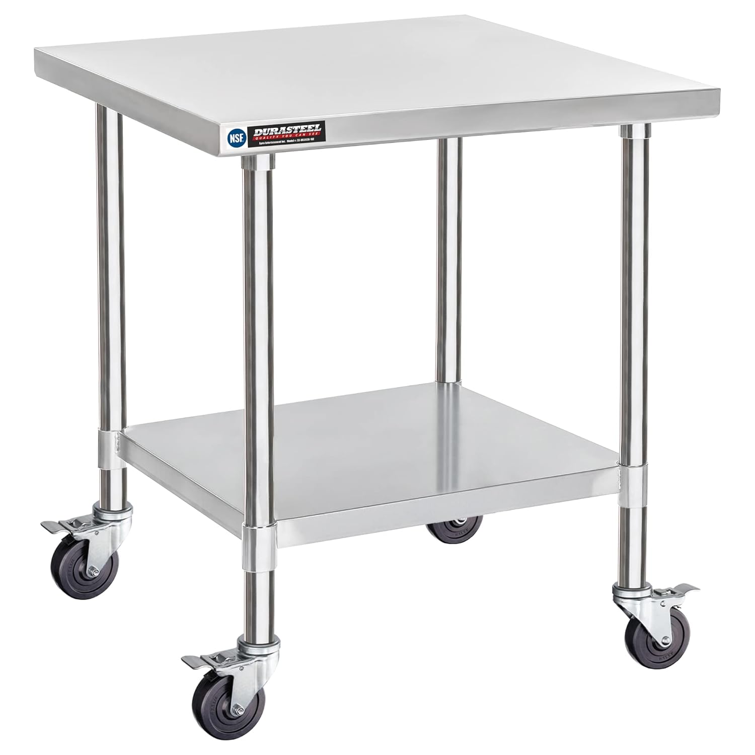 DuraSteel 30x30 NSF Stainless Steel Cart - Heavy Duty Rolling Food Prep Table with Undershelf - Metal Utility Cart for Commercial Restaurant Kitchen, Laundry, Outdoor Portable BBQ Grill