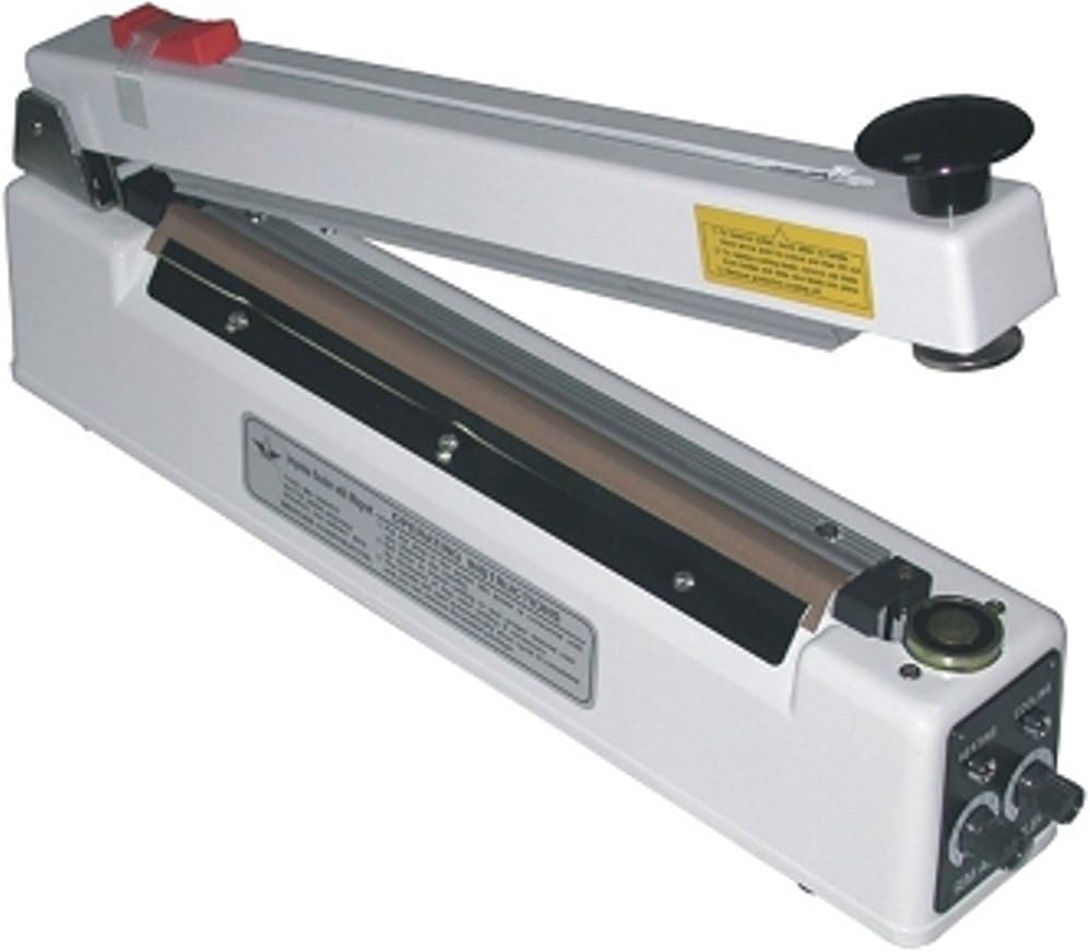 AIE AIE-305MC Impulse Hand Heat & Bag Sealer with Magnet and Dual Timers, 12" Max. Seal Length, 8 mil Max. Material Thickness, 5 mm Seal Width, 850 Watts, Creates a 5-millimeter wide seal in a one-han