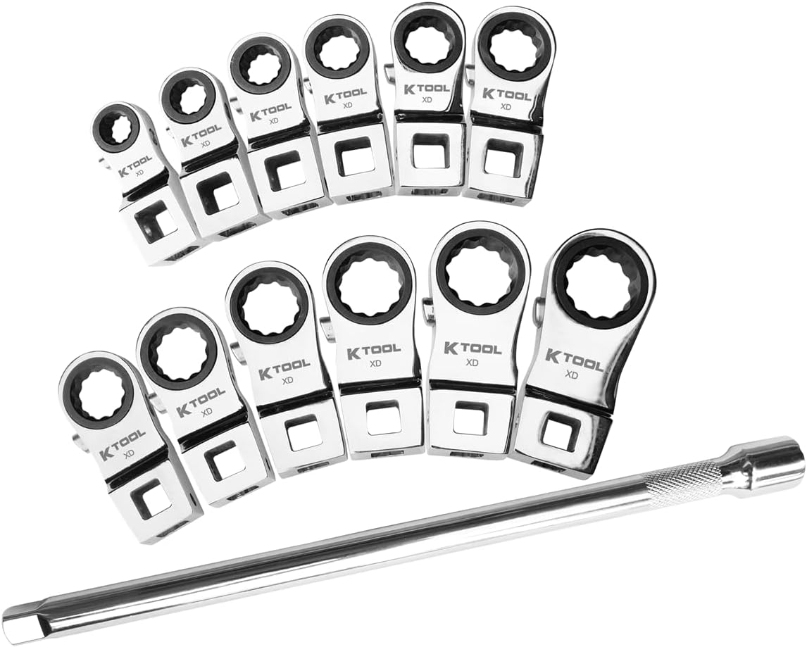 K Tool International Ratcheting Crowfoot Wrench Set Metric 13 Piece 3/8 Inch Drive 72 Tooth