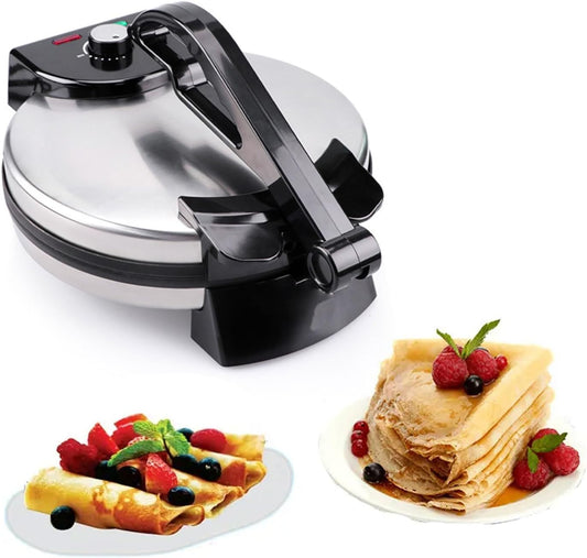 12-Inch Electric Tortilla Maker - 1800W Non-Stick Roti Machine with Double-Sided Heating & Indicator Light for Perfect Homemade Tortillas, Rotis & Chapatis
