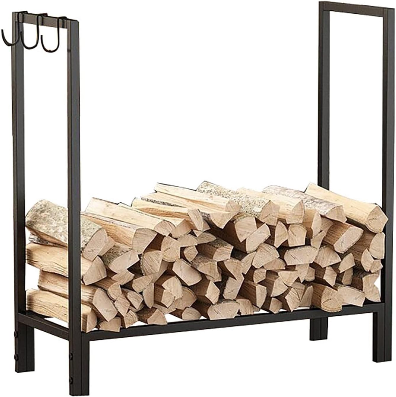 Firewood Rack Firewood Racks Extra Long Log Holder with Hooks, Heavy Duty Storage Stacker for Back Porch Wood Stove Fire Pit, 31. 5 X 11. 8 X 29. 5 Inches, Easy to Instal