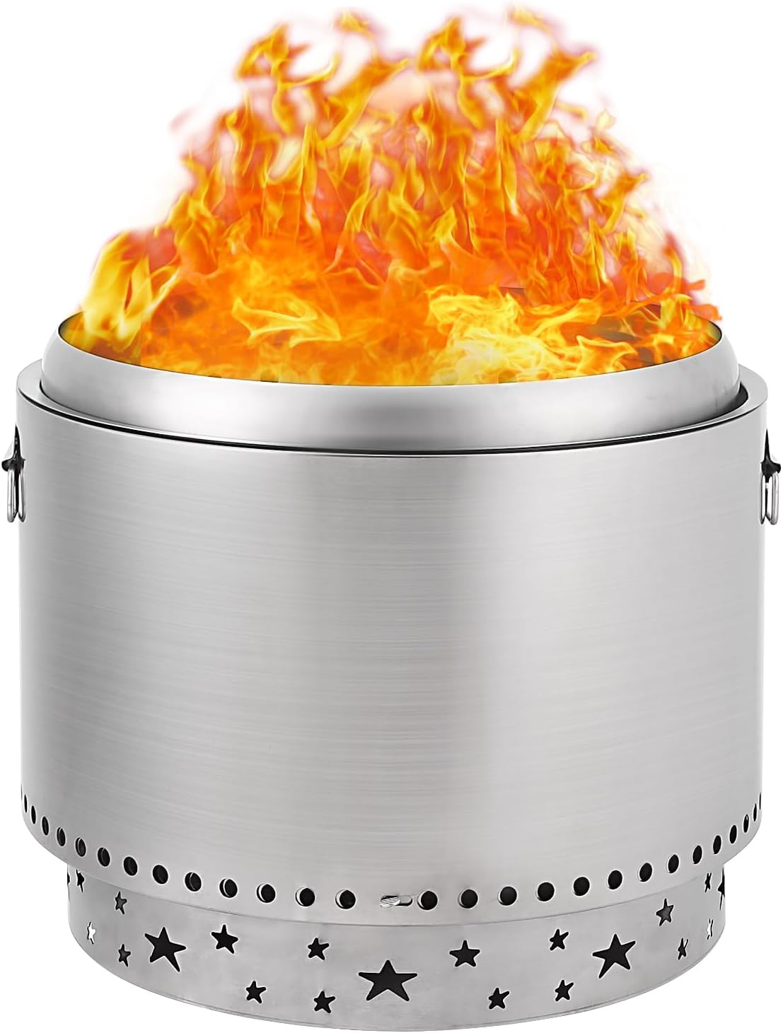 Portable Smokeless Fire Pit 20.5" with Stand, Handles Design, Stainless Steel Stove Wood Burning, Removable Ash Pan, for Camping, Garden, Backyard