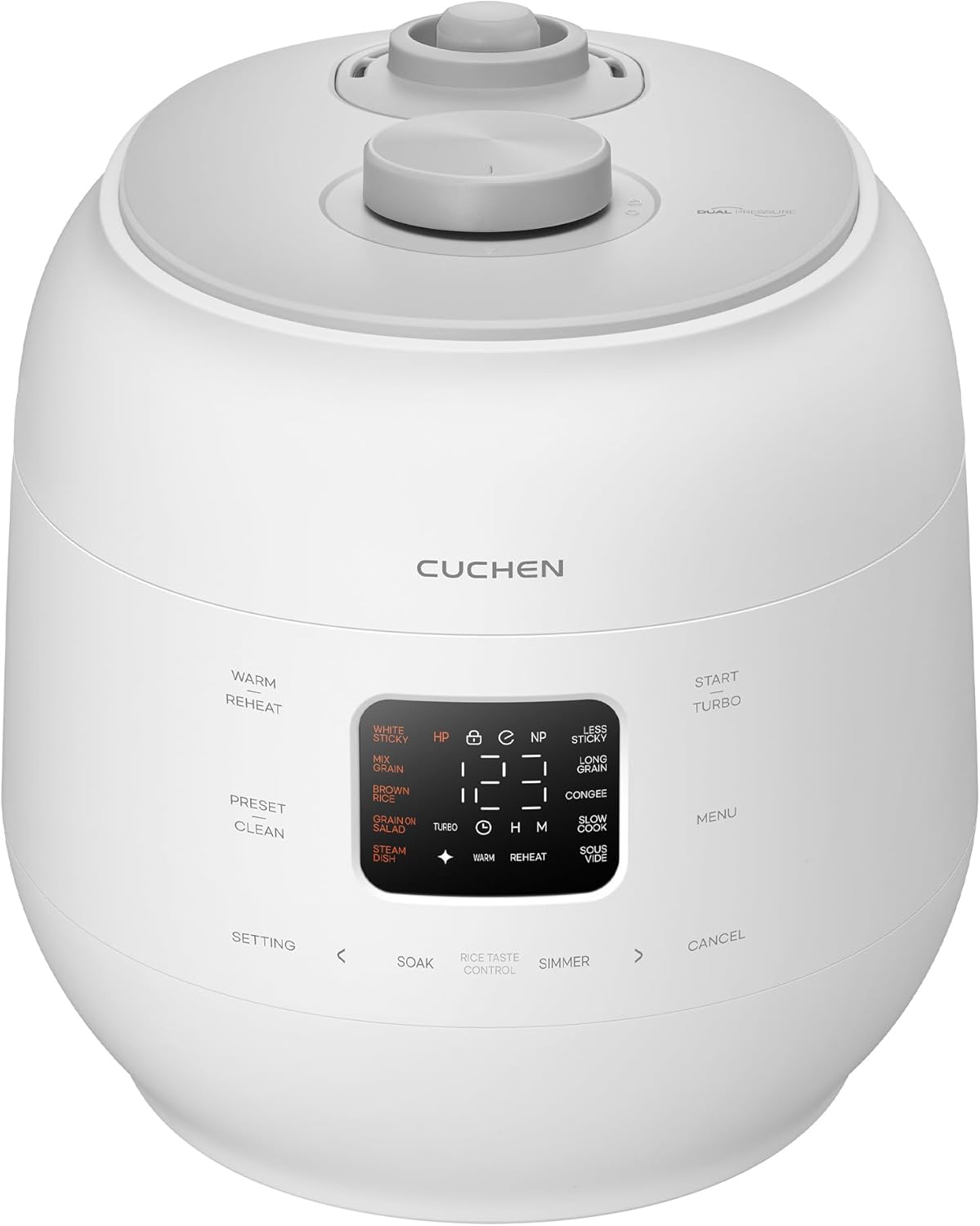 [CUCHEN] CRS-FWK1040WUS | Dual Heating Pressure Rice Cooker 10 Cup (Uncooked) | High\/Non-Pressure | Triple Power Packing | Easy Open Handle | Stainless Cover | Auto Steam Clean | White