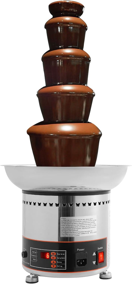 5-Tier Chocolate Fondue Fountain - Electric Stainless Steel Chocolate Melts Dipping Warmer Heated Melting Machine 8.82-Pound Capacity for Chocolate, Butter, Cheese