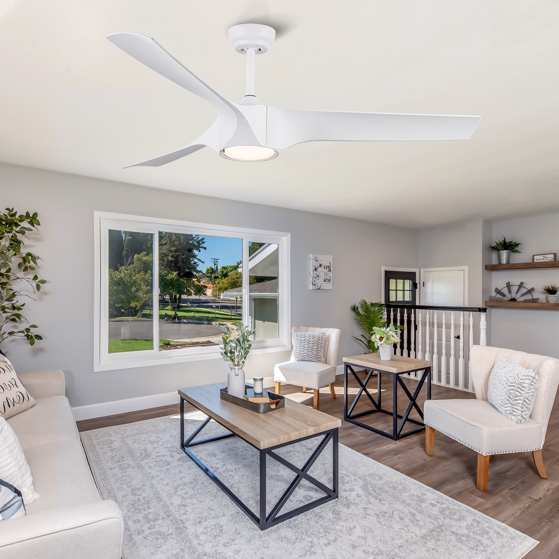 Flynama 56-in Integrated LED White with White Blades Ceiling Fan With Light - Remote Included ( 3 -Blade )