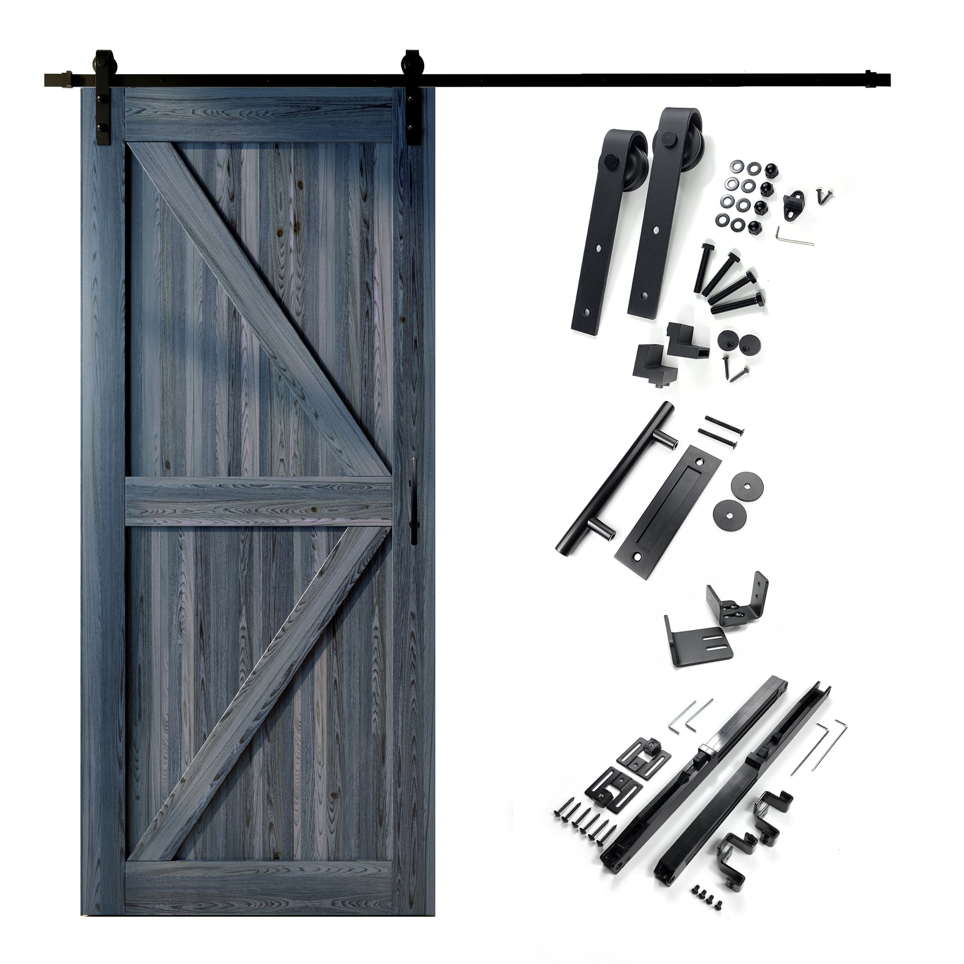 HOMACER 42-in x 84-in Navy K-frame Pine Wood Solid core Single Barn Door (Hardware Included)