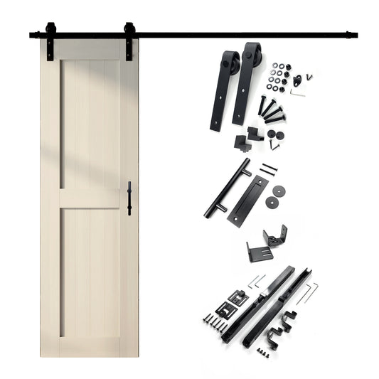 HOMACER 20-in x 84-in Tinsmith Gray Mid-Bar Pine Wood Solid core Single Barn Door (Hardware Included)