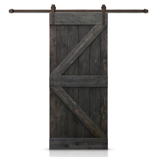 CALHOME 24-in x 84-in Charcoal Black Knotty pine Wood Solid core Single Barn Door (Hardware Included)