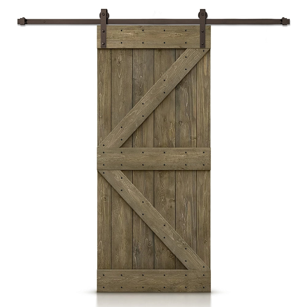 CALHOME 48-in x 84-in Aged Barrel Knotty pine Wood Solid core Single Barn Door (Hardware Included)
