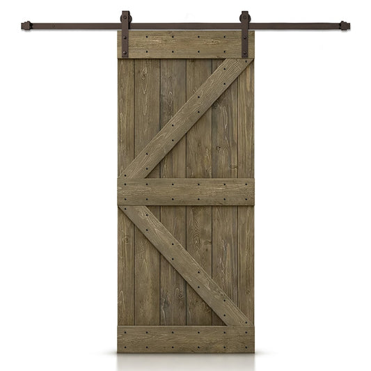 CALHOME 48-in x 84-in Aged Barrel Knotty pine Wood Solid core Single Barn Door (Hardware Included)