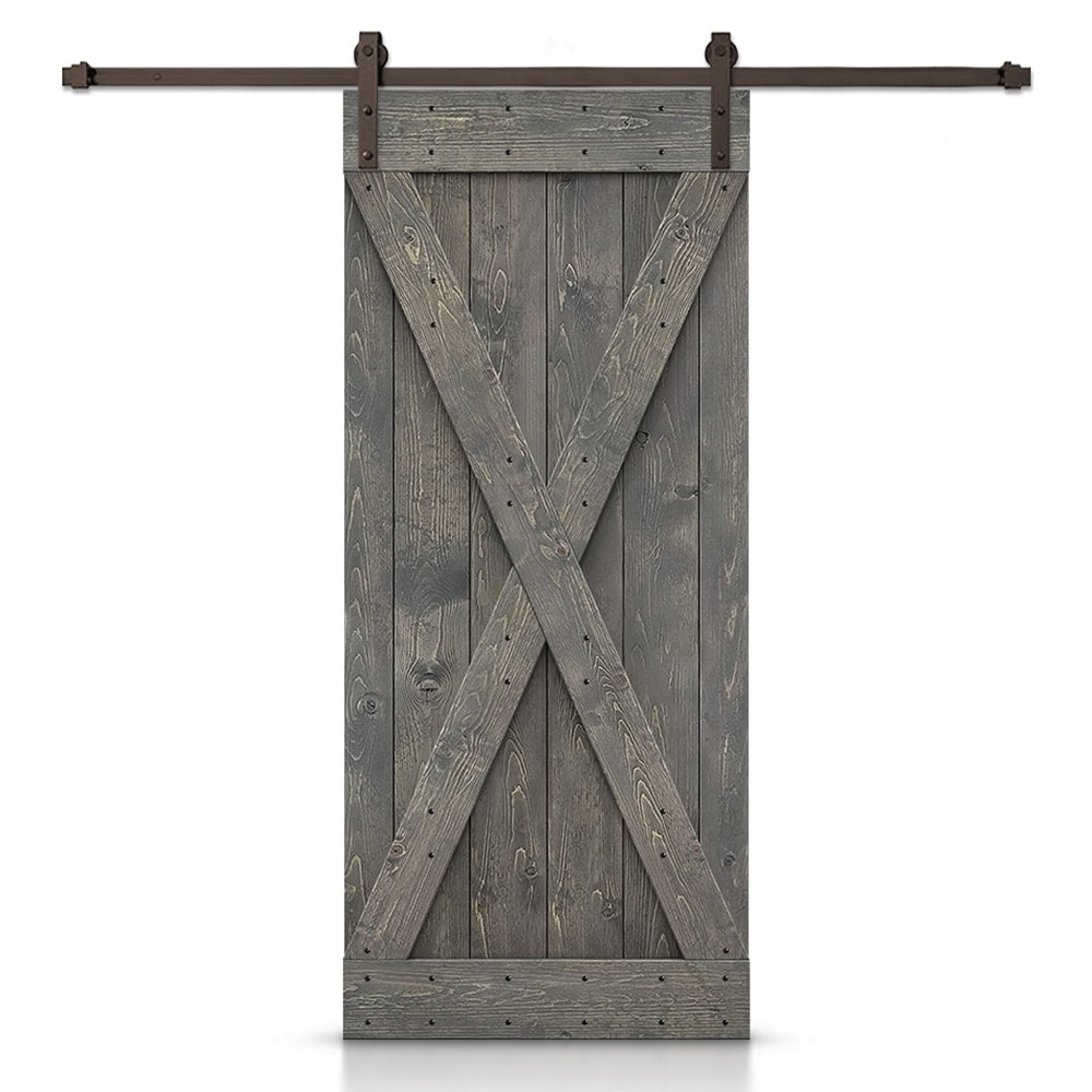 CALHOME 48-in x 84-in Weather Gray Knotty pine Wood Solid core Single Barn Door (Hardware Included)