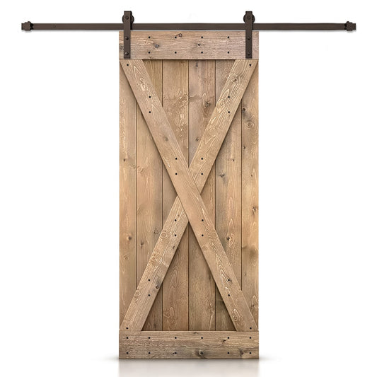 CALHOME 46-in x 84-in Light Brown Knotty pine Wood Solid core Single Barn Door (Hardware Included)