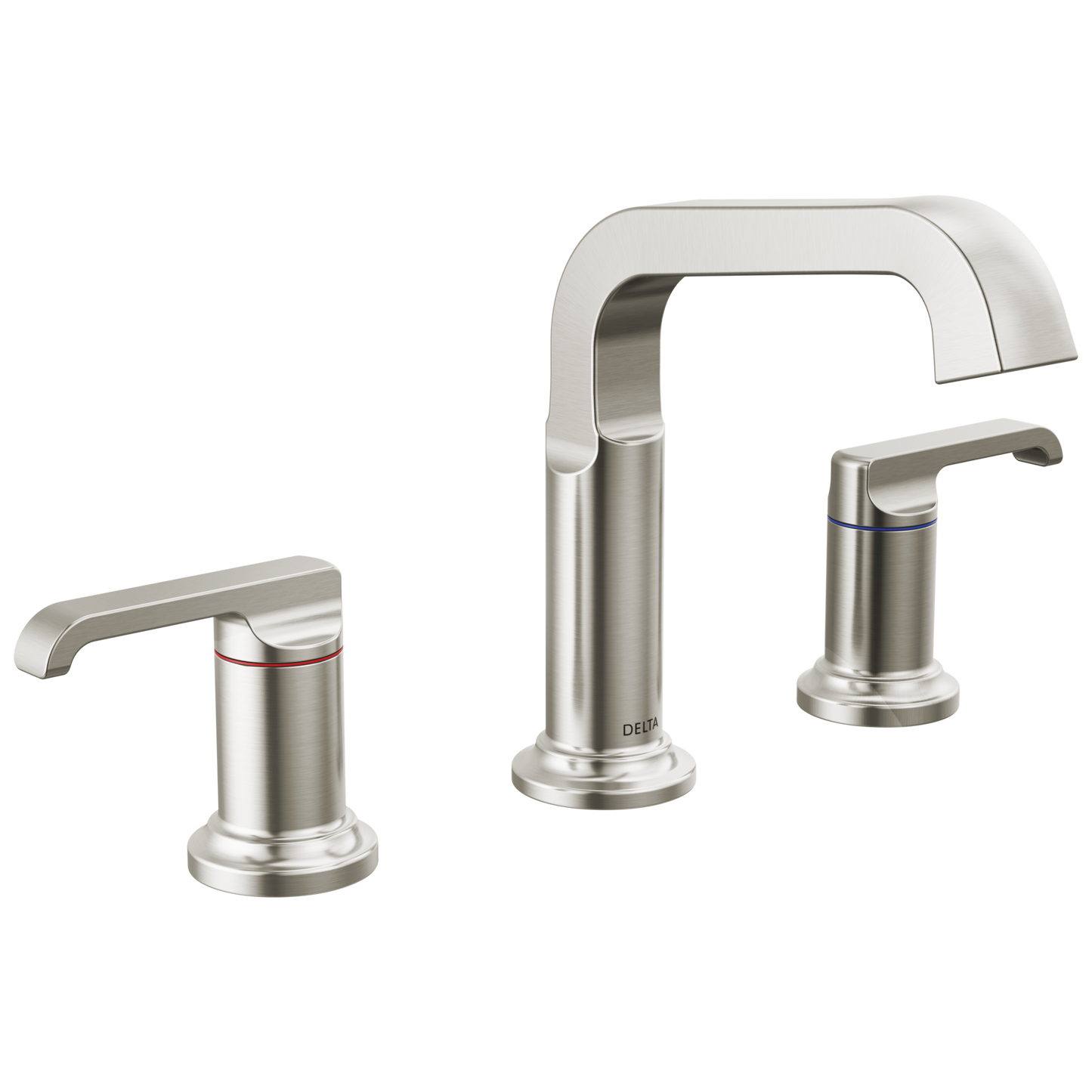 Delta Tetra Lumicoat Stainless Widespread 2-handle WaterSense Mid-arc Residential Handle Bathroom Sink Faucet with Drain