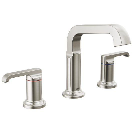 Delta Tetra Lumicoat Stainless Widespread 2-handle WaterSense Mid-arc Residential Handle Bathroom Sink Faucet with Drain