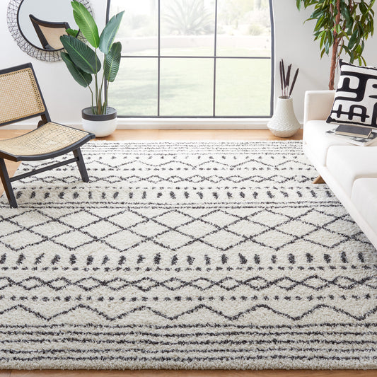 Safavieh Arizona Shag 9 x 12 (ft) Loomed Ivory/Black Rectangular Indoor Geometric Southwestern Area rug