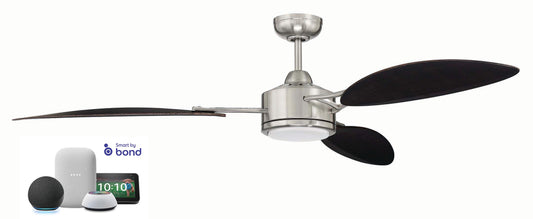 Craftmade Journey 64-in Smart Brushed Polished Nickel with Black Walnut Blades Ceiling Fan With Light - Remote Included ( 3 -Blade )
