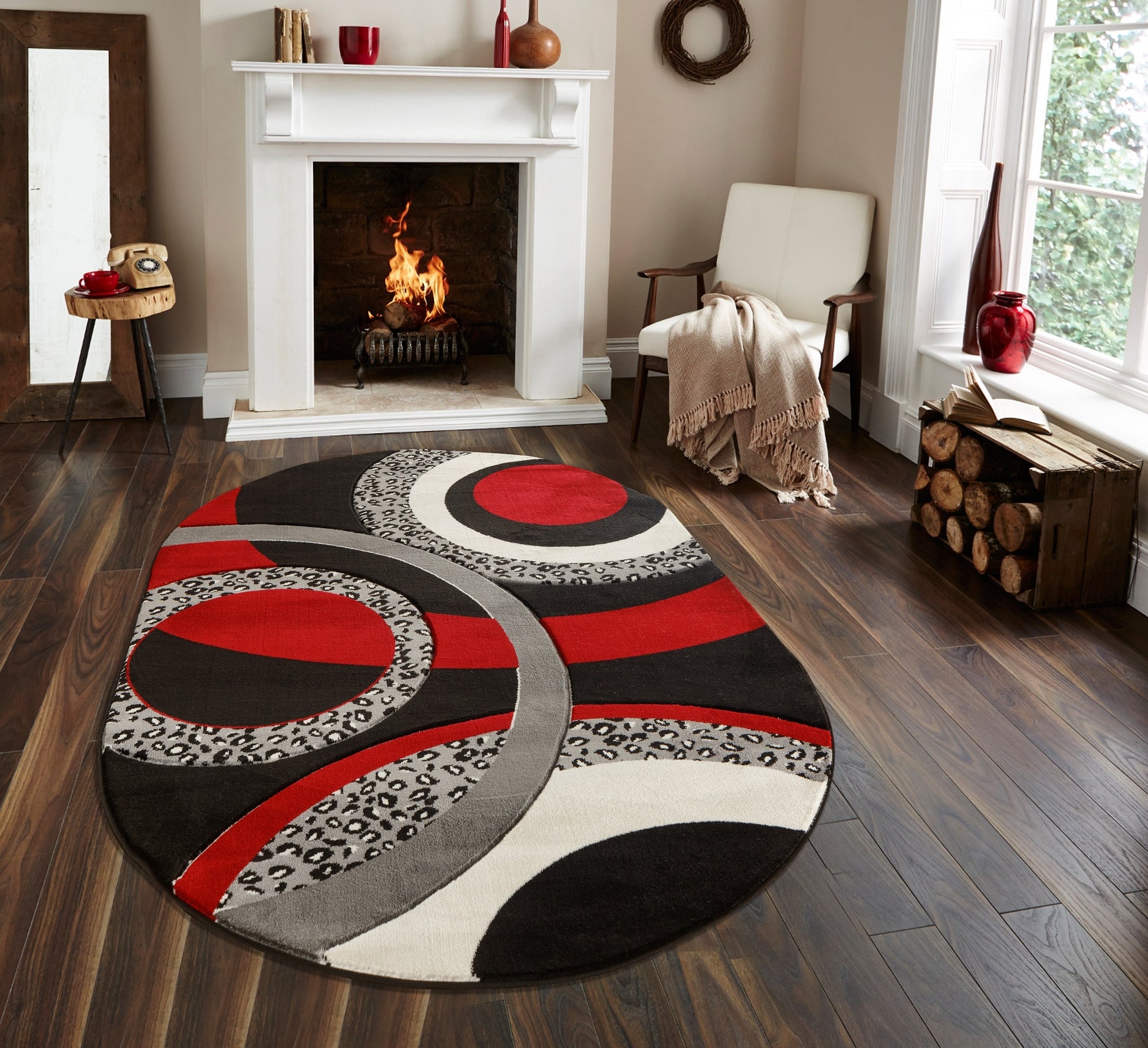 MDA Rugs Orelsi 5 x 8 (ft) Polypropylene Black/Red Oval Indoor Abstract Area rug