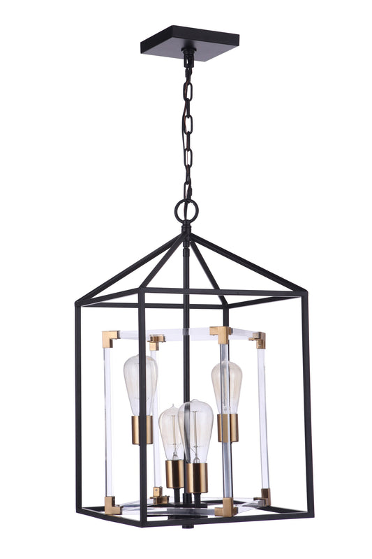 Craftmade Aaron 4 -Light Flat Black/Satin Brass Traditional Square Medium Hanging Pendant light