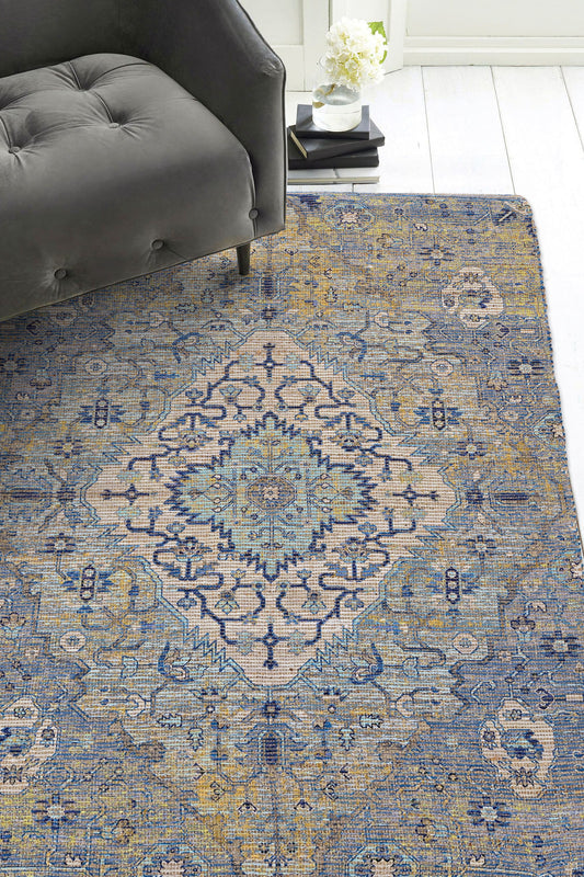 Everyday Woven 9 x 12 (ft) Jute Blue Rectangular Indoor Distressed/Overdyed Moroccan Area rug 47