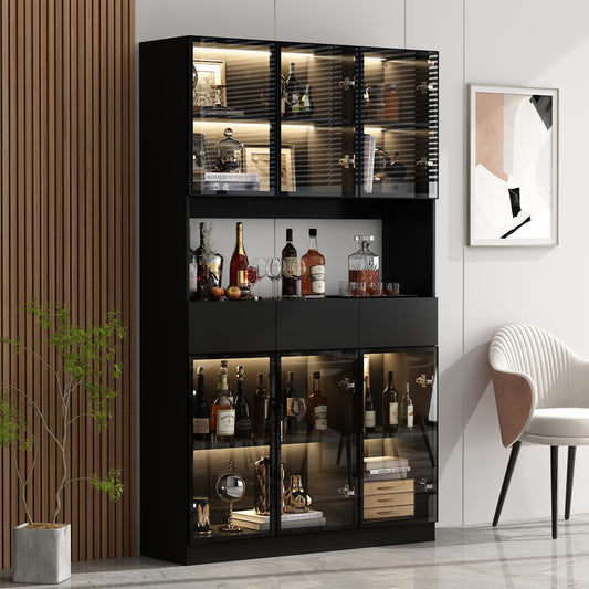 FUFU&GAGA Contemporary/Modern Black Steel Pantry with Wine Storage