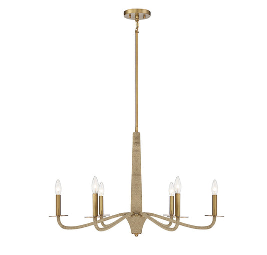 Savoy House Cannon 6 -Light Brushed Brass Transitional For Use in Bedrooms, Dining Rooms, Foyers, Kitchens, Living Rooms Chandelier