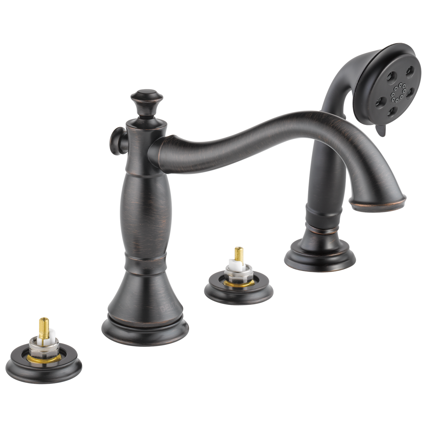 Delta Cassidy Venetian Bronze 2-handle Deck-mount Roman High-arc Bathtub Faucet with Hand Shower