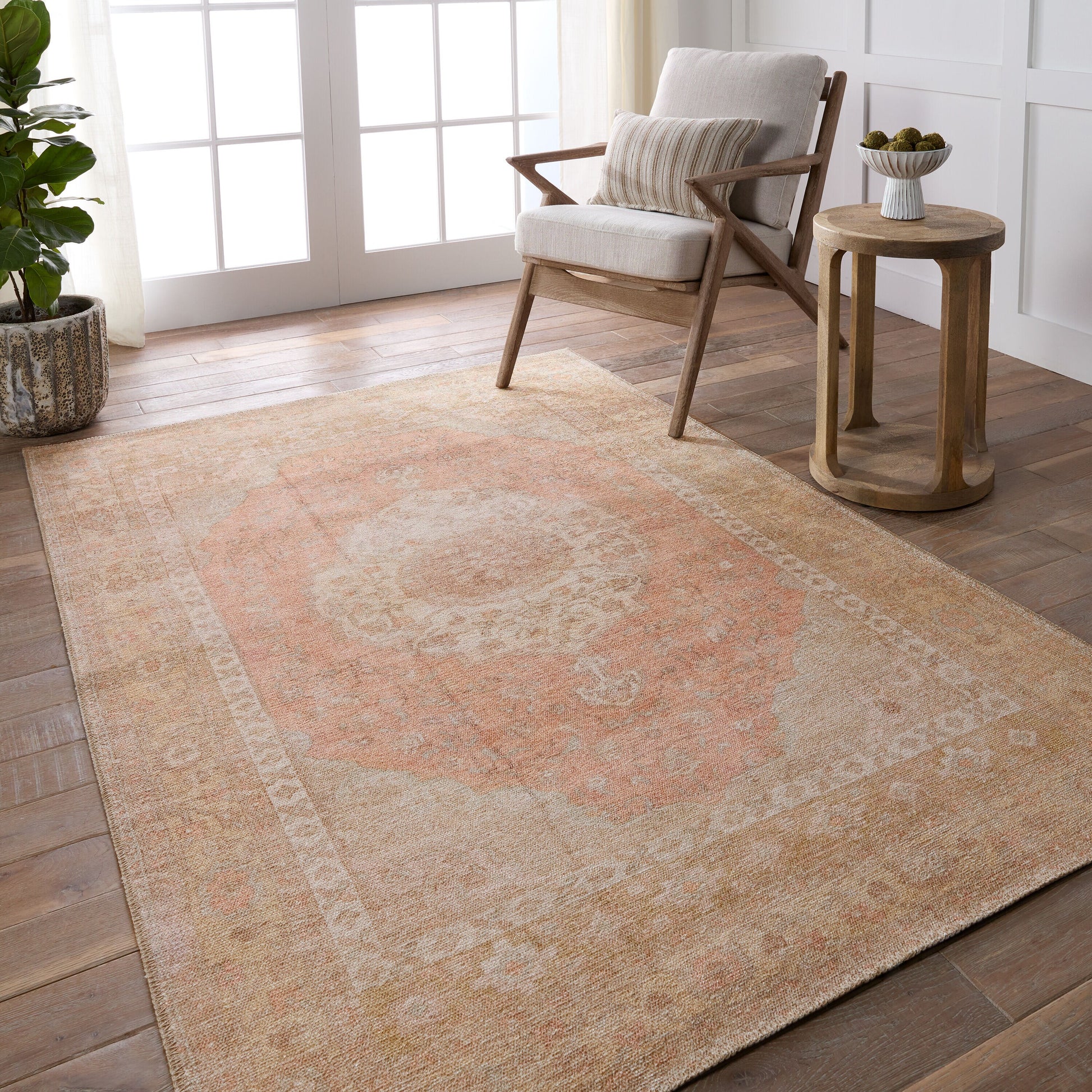 Jaipur Living Kindred 5 x 7 (ft) Loomed Polyester Orange Rectangular Indoor Medallion Vintage Machine washable Area rug