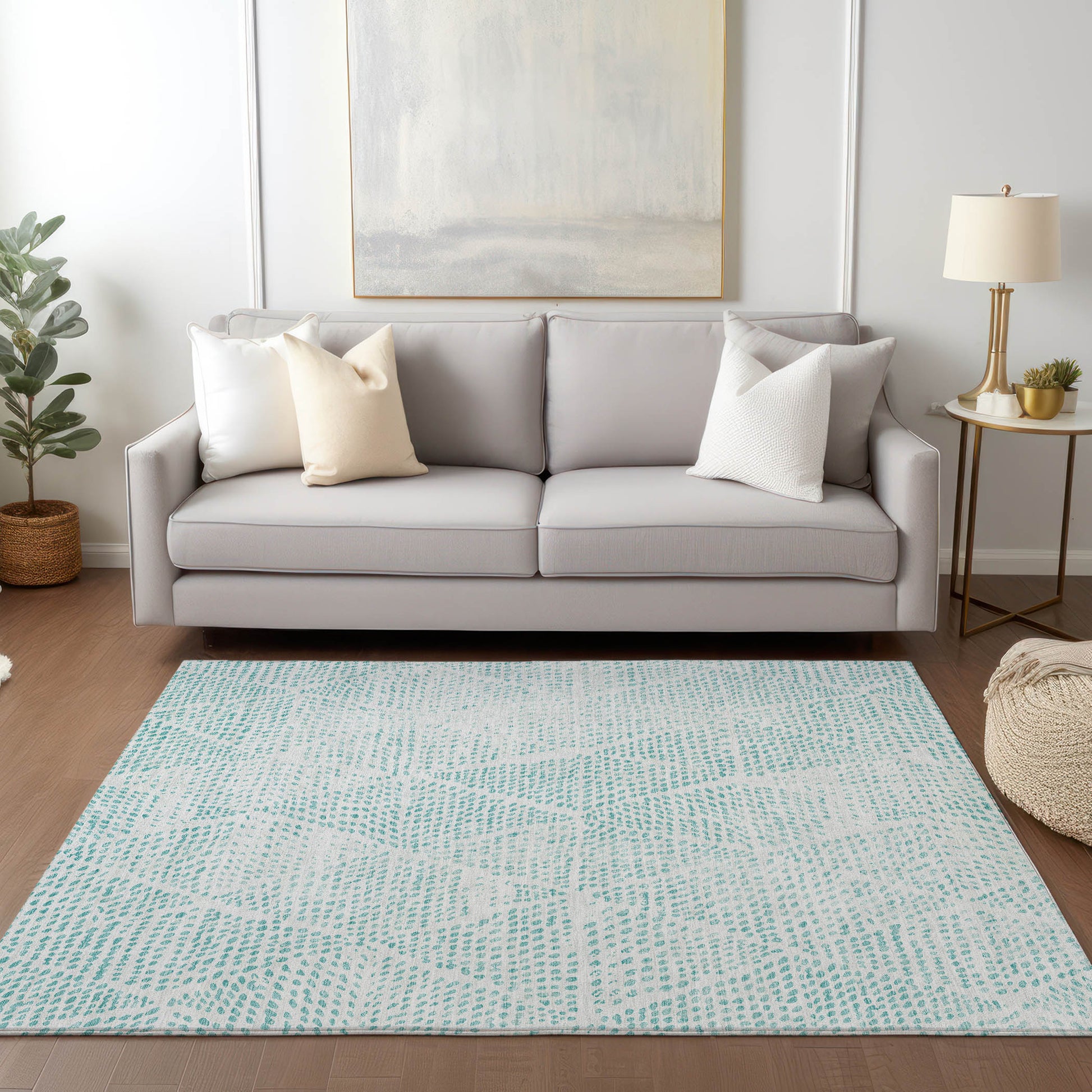 Addison Rugs Chantille ACN591AQ 8 x 10 (ft) Aqua Rectangular Indoor/Outdoor Geometric Machine washable Area rug