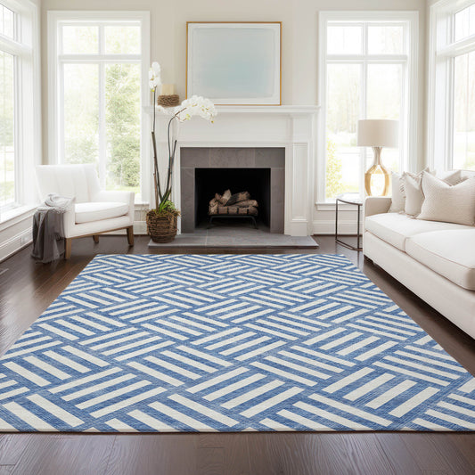 Addison Rugs Chantille ACN620BU 9 x 12 (ft) Blue Rectangular Indoor/Outdoor Geometric Machine washable Area rug