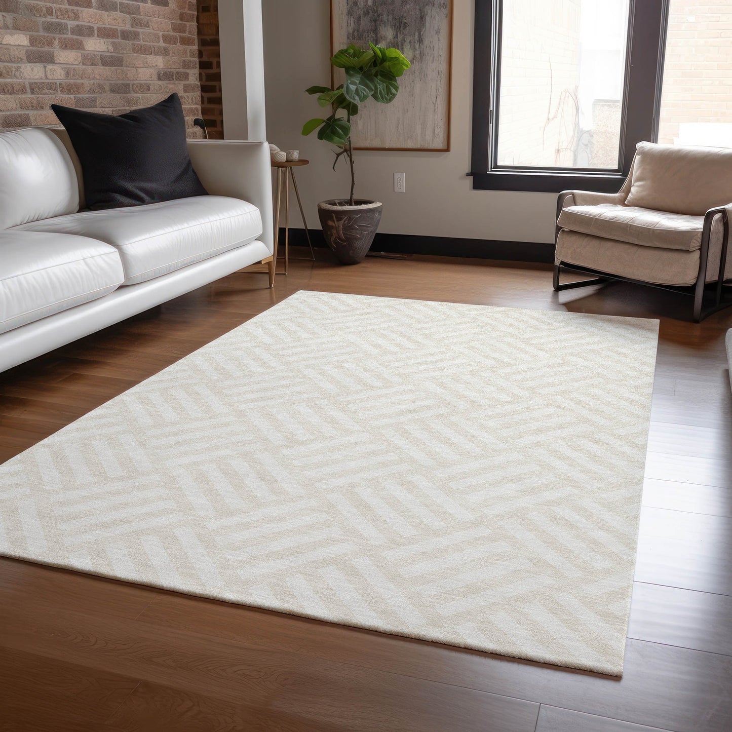 Addison Rugs Chantille ACN620IV 9 x 12 (ft) Ivory Rectangular Indoor/Outdoor Geometric Machine washable Area rug