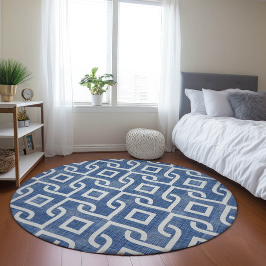 Addison Rugs Chantille ACN621BU 8 x 8 (ft) Blue Round Indoor/Outdoor Geometric Machine washable Area rug