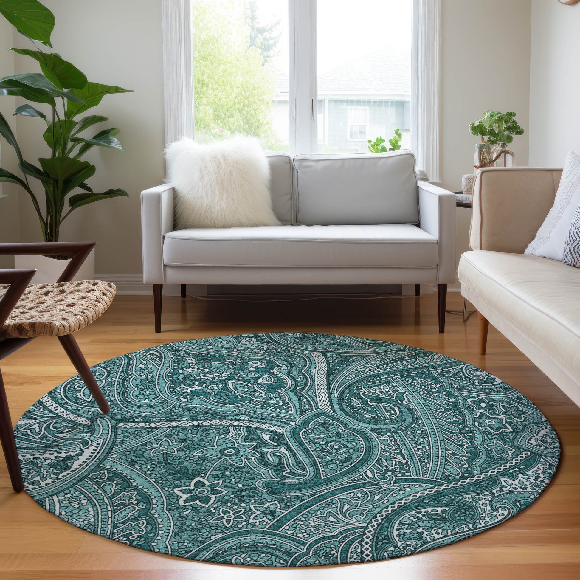 Addison Rugs Chantille ACN623TE 8 x 8 (ft) Teal Round Indoor/Outdoor Geometric Machine washable Area rug