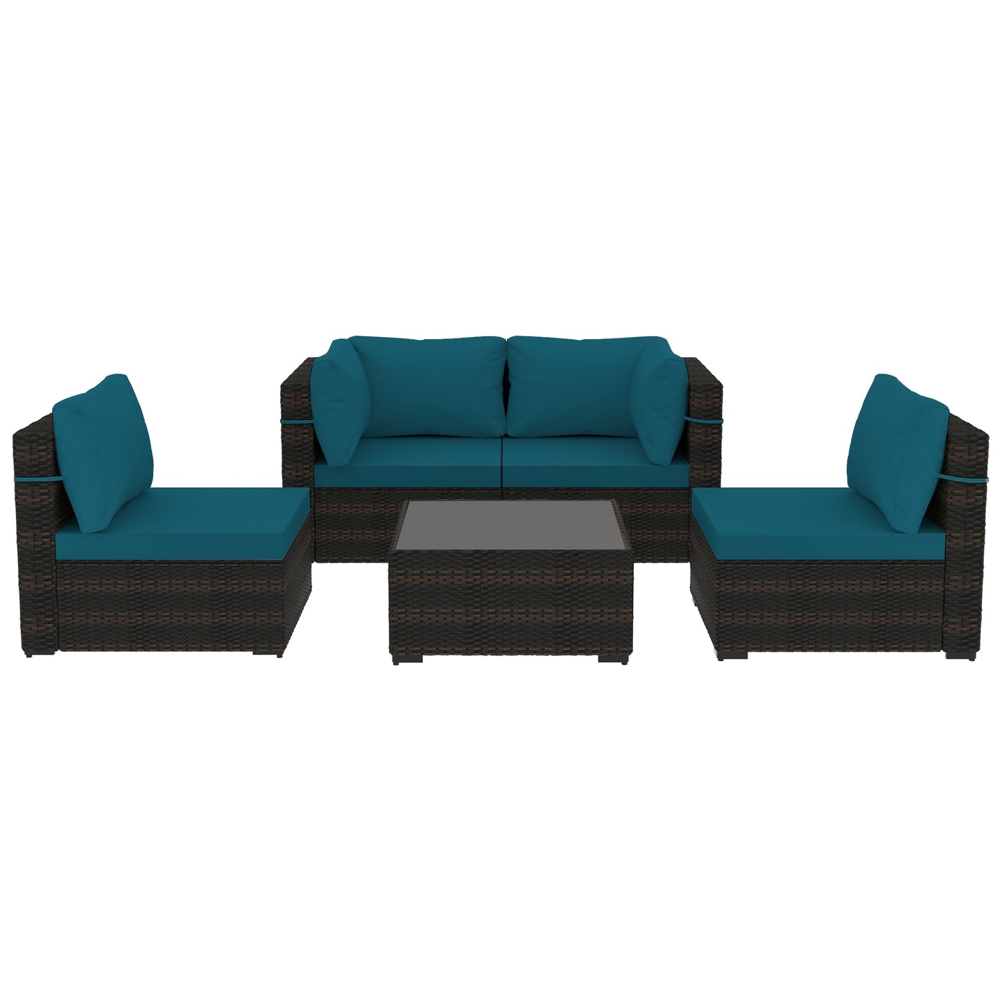 UPHA 5 -Piece Wicker 4 Patio Sofa Conversation Set with Blue Cushions