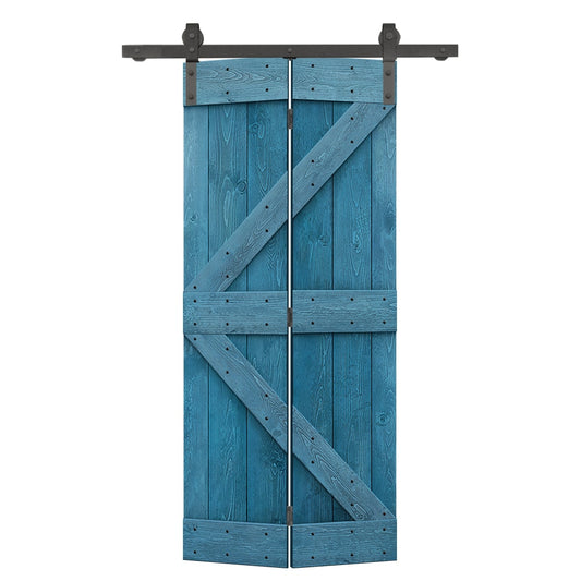 CALHOME 32-in x 84-in Ocean Blue K-frame Pine Wood Solid core Single bifold Barn Door (Hardware Included)