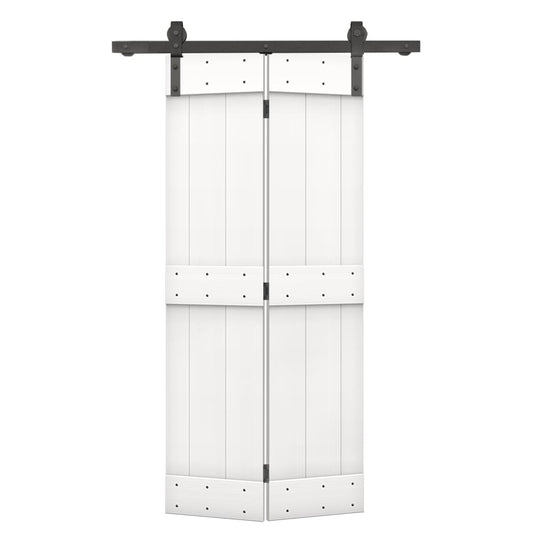 CALHOME 34-in x 84-in Pure White Mid-Bar Pine Wood Solid core Single bifold Barn Door (Hardware Included)