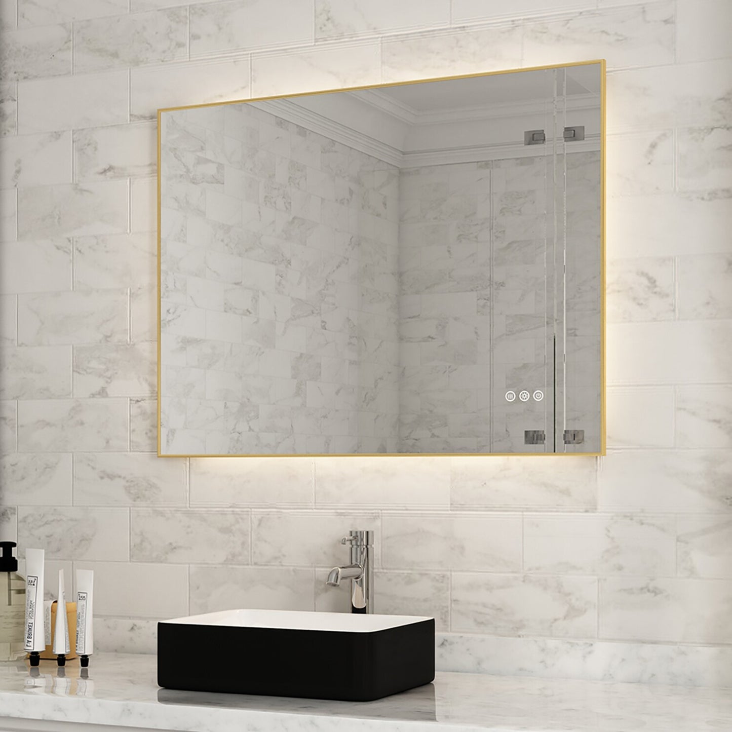 waterpar 32-Inches x 24-Inches Polished Rectangle Dimmable Lighted Fog Free Bathroom Vanity Mirror ( Gold )